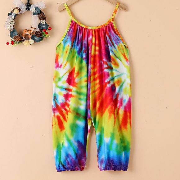 Tie Dye Girls Romper Overall Jumpsuit - Picture 2 of 3